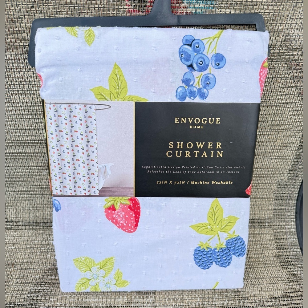 Envogue Home Wild Berries Multicolor Cotton Swiss Dot Fabric Shower Curtain